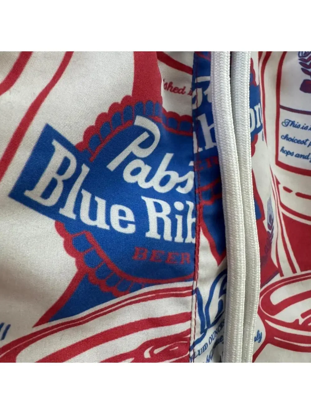 Pabst Blue Ribbon Print Swim Trunks with Mesh Lining